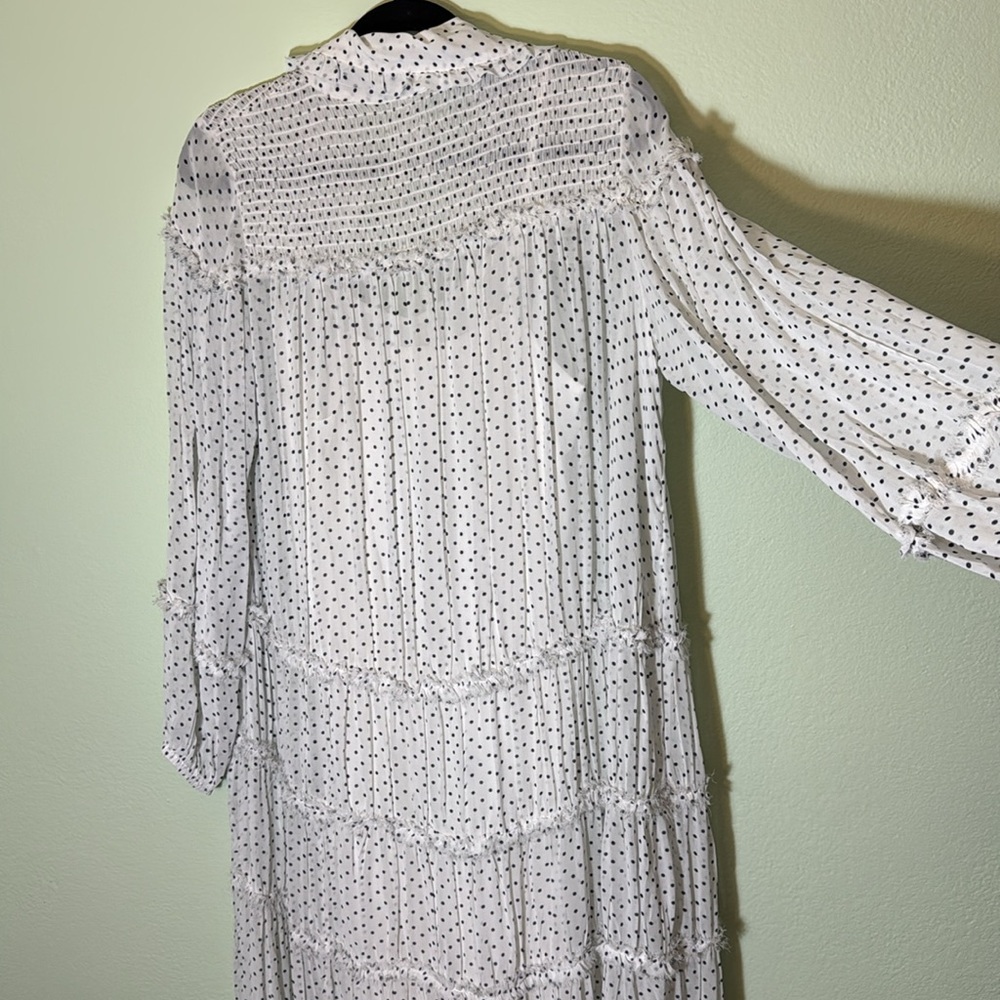 Anthropologie Long-Sleeve Smocked Tiered Maxi Dress S polka dot - Picture 11 of 13